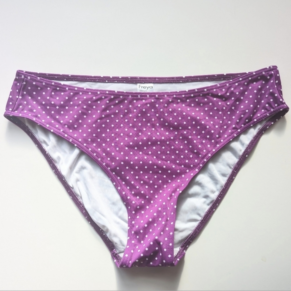 NWT Freya Purple w& White Polkadot Classic Brief Bathing Suit Bikini Bottom XL